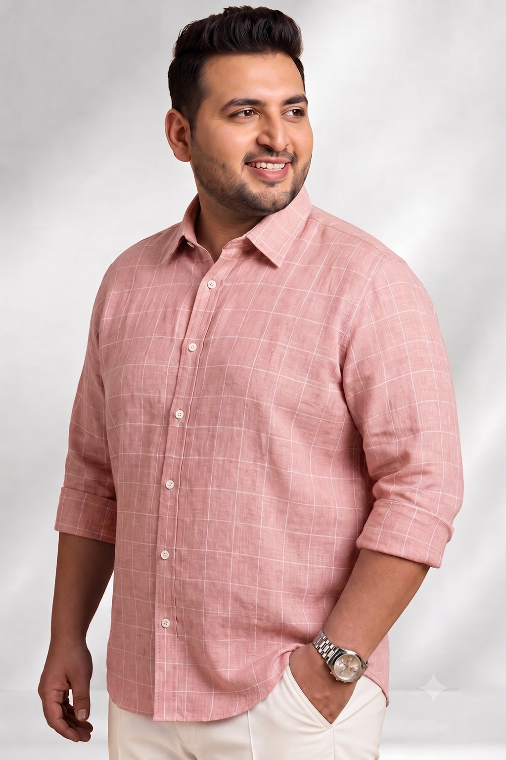 100% Linen Shirt - Checks Pink