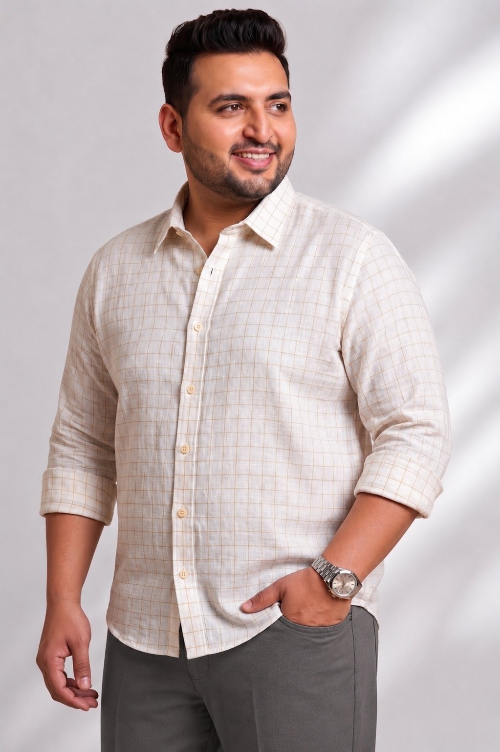 100% Linen Shirt - Checks Yellow