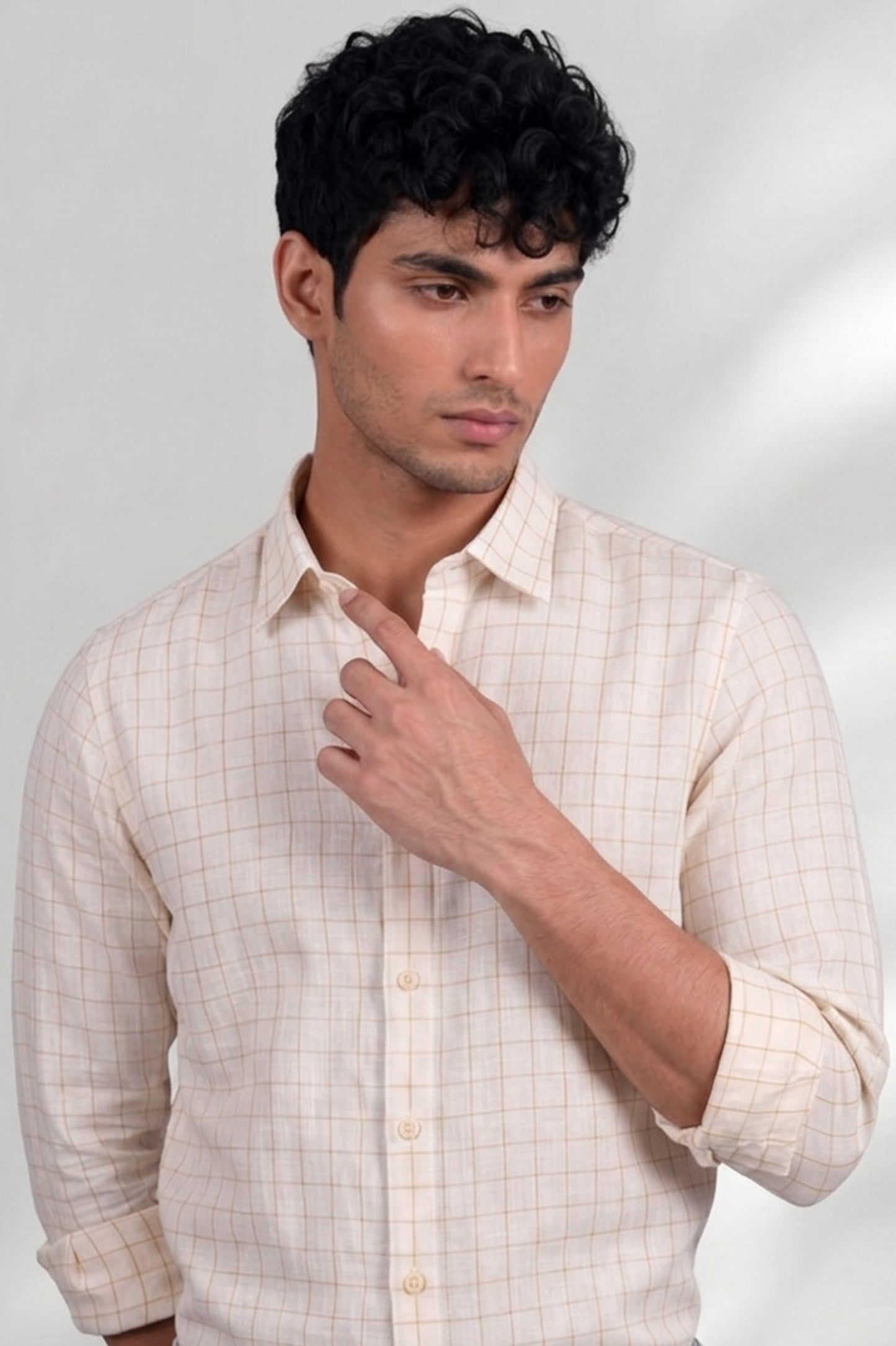 100% Linen Shirt - Checks Yellow
