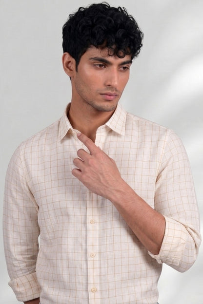 100% Linen Shirt - Checks Yellow