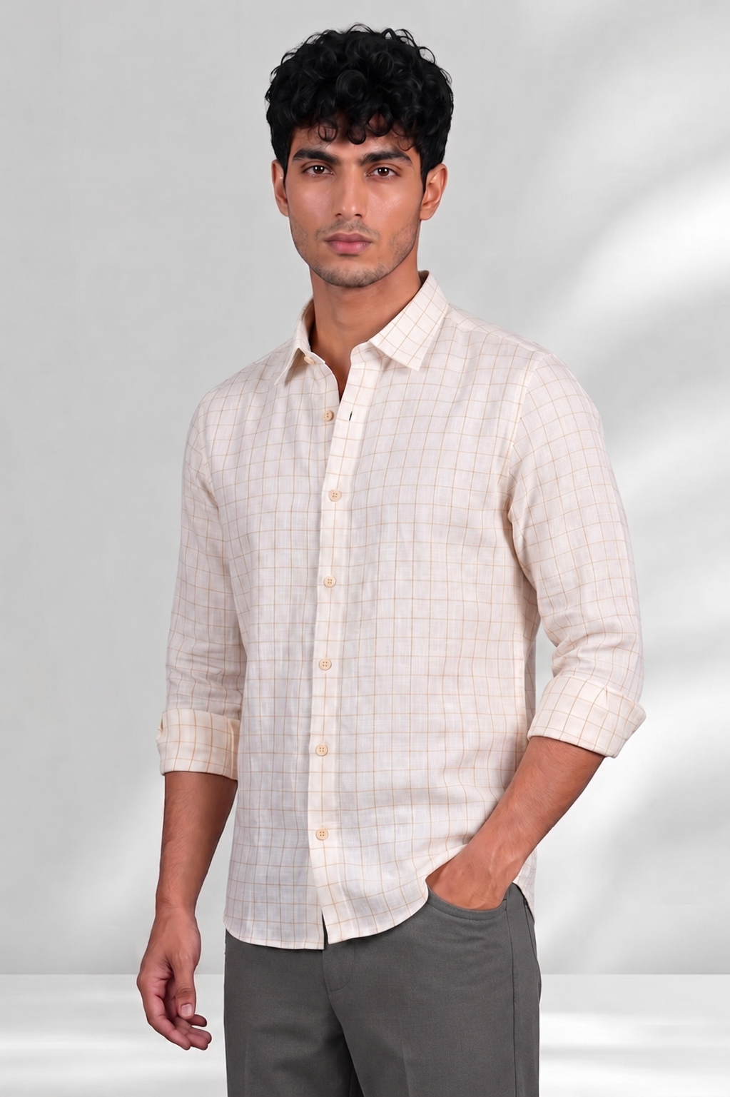100% Linen Shirt - Checks Yellow